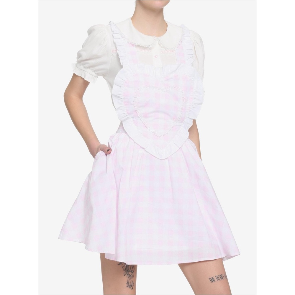 Hot Topic Pink & White Plaid Heart Skirtail